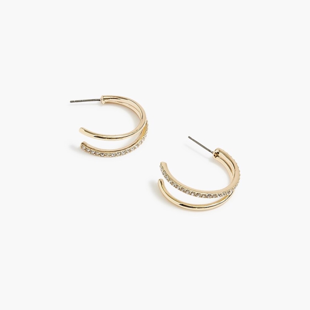 J. Crew Crystal Pavé Double-Hoop Earrings - Gold - NWT